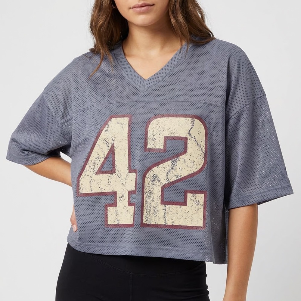 Standard Cloth Football Crop Jersey Womens Large Blue Mesh Short Sleeve Pullover